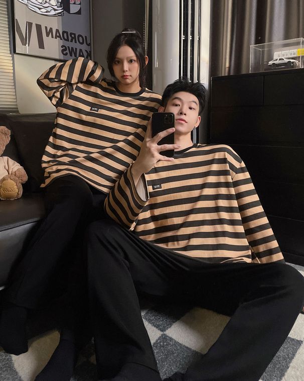 Pigiama da donna autunno/inverno 2024, nuovo cotone, maniche lunghe, semplice ed elegante, stile Iins, le coppie possono indossare_voghion.com