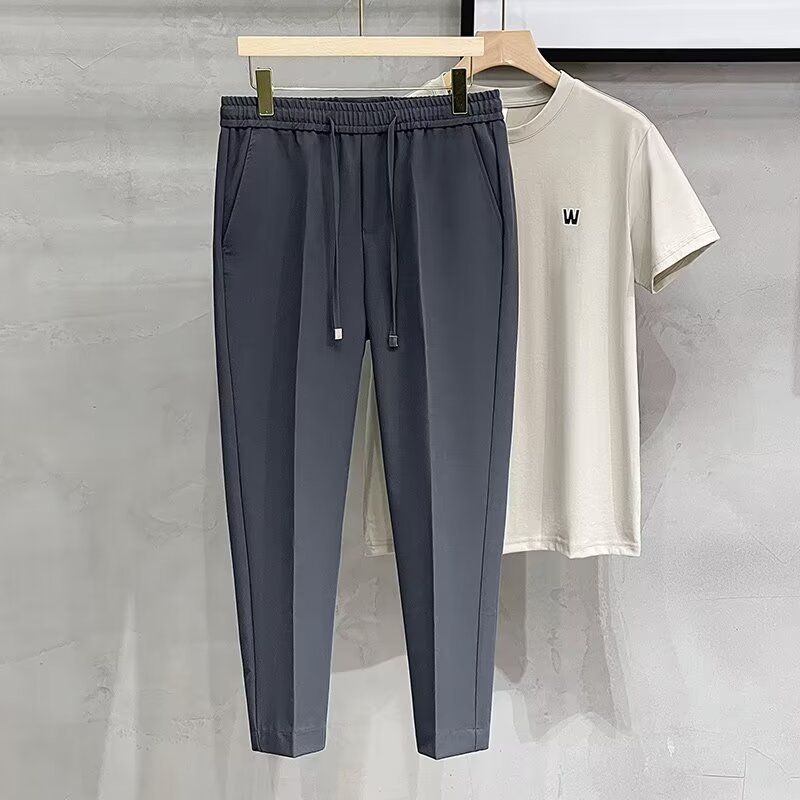 Herrenhose mit schmaler Passform und elastischer Taille – maßgeschneiderte Anzughose mit geradem Bein, trendige Büro- und Freizeitkleidung_voghion.com