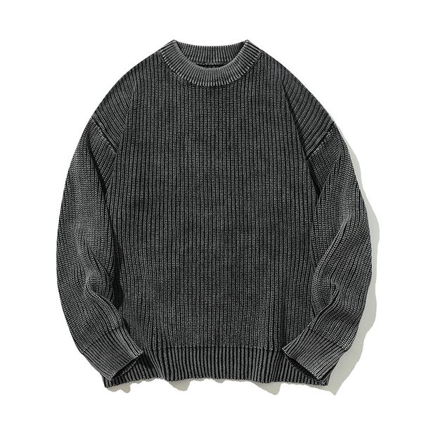 Maglione oversize da uomo in maglia di ispirazione giapponese - Girocollo minimalista in grigio scuro / caffè / verde militare (M-3XL)_voghion.com