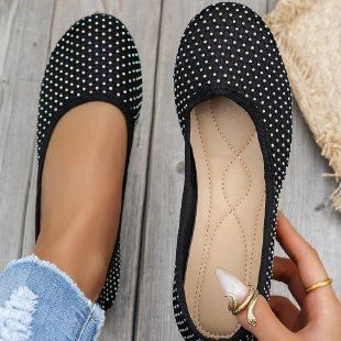 Elegant Rhinestone Mesh Slip-On Flats For Women - Breathable & Anti-Slip Casual Shoes With Soft Rubber Sole_voghion.com