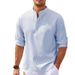 Cotton Linen Hot Sale Men's Long-Sleeved Shirts Spring Autumn Solid Color Stand-Up Collar Casual Beach Style Plus Size_voghion.com