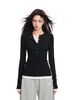 American Style Henry Collar Black Two-Piece Long Sleeve T-Shirt For Women, Autumn And Winter Design Inner Layer_voghion.com
