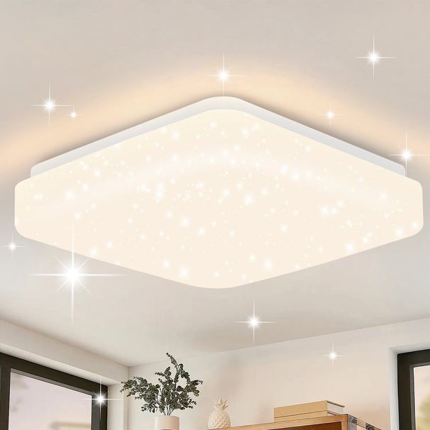 Glitzerlife Deckenlampe LED Deckenleuchte Quadratisch - 15W Schlafzimmerlampe Sternenhimmel 21cm Küchenlampe Warmweiß Flur Deckenbeleuchtung Sternendekor Für Büro_voghion.com