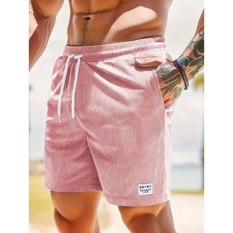 Corduroy shorts voor heren, zomers, casual, elastische tailleband, 5-inch shorts, effen kleur, ademend_voghion.com
