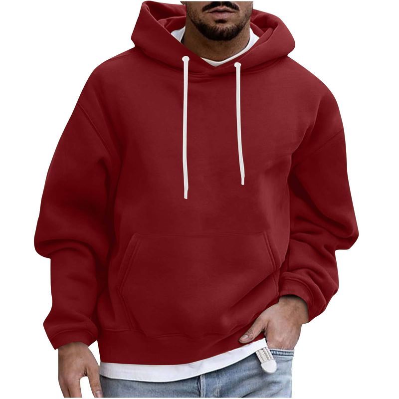 Felpa con cappuccio in pile da uomo - Felpa con cappuccio foderata morbida con tasca, vestibilità oversize, abbigliamento casual da strada per tutte le stagioni_voghion.com