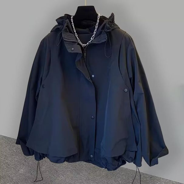 Giacca con cappuccio casual ed elegante da uomo - Cappotto streetwear dalla vestibilità ampia con collo alto, in poliestere leggero, color cachi/bianco/nero (M-3XL)_voghion.com