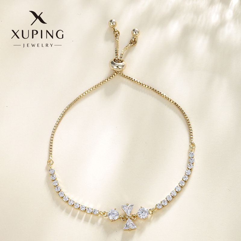 Xuping Simple And Stylish Stretch Box Chain 14k Gold Plated Adjustable Alloy Bracelet For Women_voghion.com