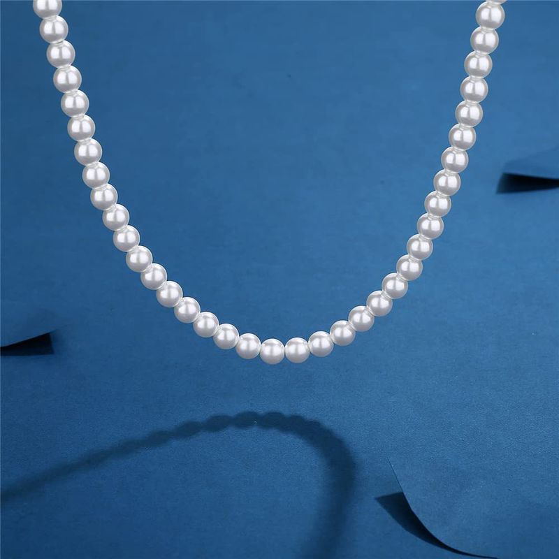 Single Layer Men's Circular Beaded Collarbone Chain Pearl Necklace_voghion.com