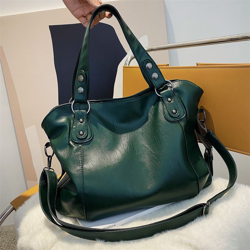 Stora svarta axelväskor för kvinnor Stor Hobo Shopper Bag Enfärgad Kvalitet Mjukt Läder Crossbody Handväska Lady Reseväska_voghion.com