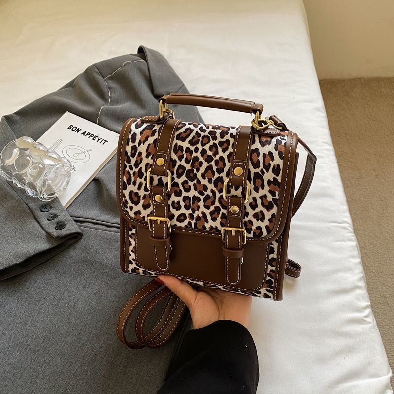 Leopard Print Retro Backpack For Women Fashion Casual Niche Design Single Shoulder Crossbody Handbag Student Class Bag_voghion.com