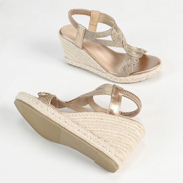 Flätade platåsandaler för kvinnor - Justerbar T-rem och öppen tådesign_voghion.com