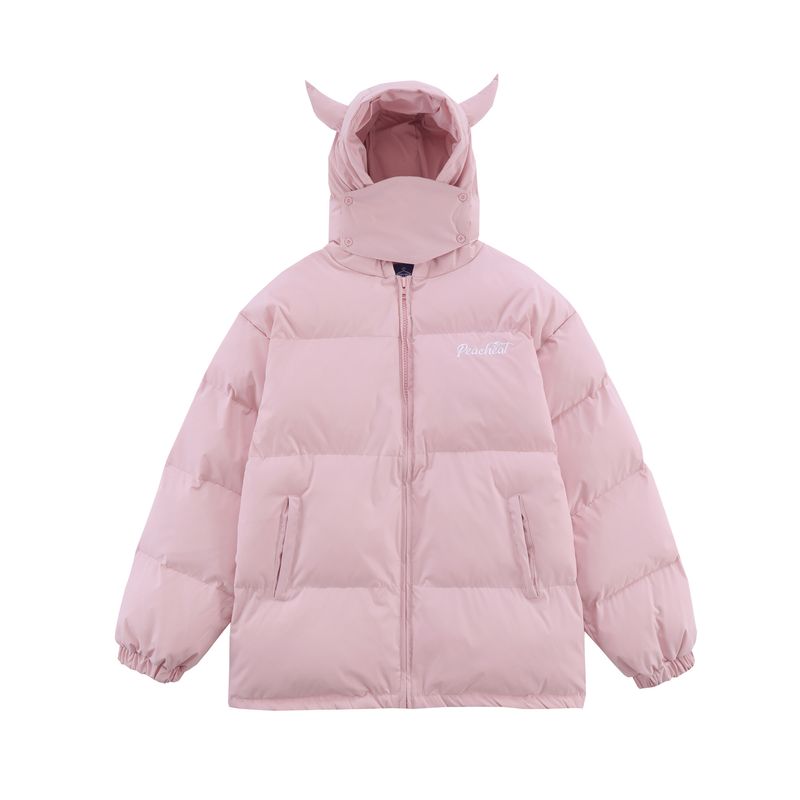 Chaqueta acolchada retro con capucha: abrigo unisex extragrande, relleno de poliéster, abrigo grueso de invierno (tallas S/M/L/XL, rosa/negro)_voghion.com