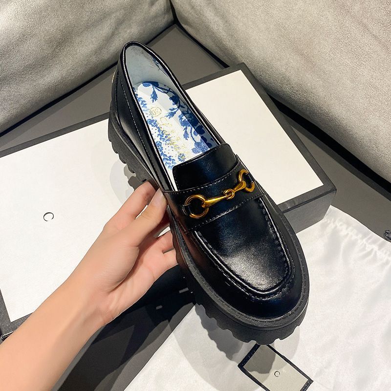 Riemgesp loafers nieuwe Engelse muffin platform leren schoenen voor dames_voghion.com