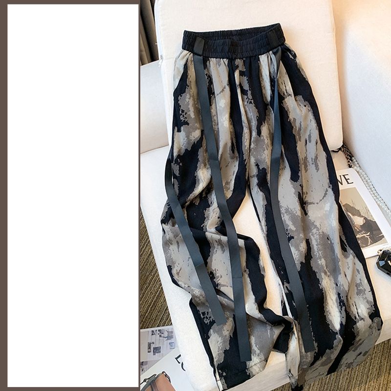 Dameklær ny nasjonal stil vår og sommer nye issilke chiffon bukser med brede ben kvinnelige ins casual bånd drapere rett mopping bukser_voghion.com