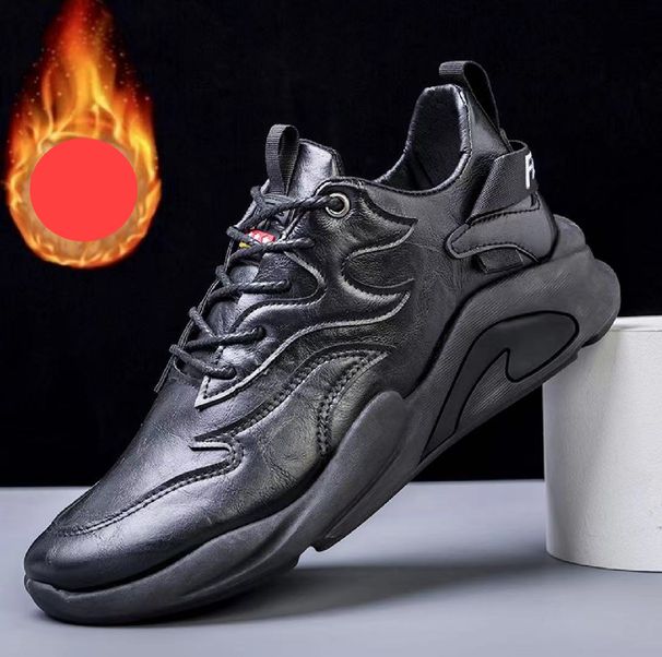 Pánské boty sportovní jednobarevné kožené ležérní tlusté dno trendy běžecké boty velkoobchod_voghion.com