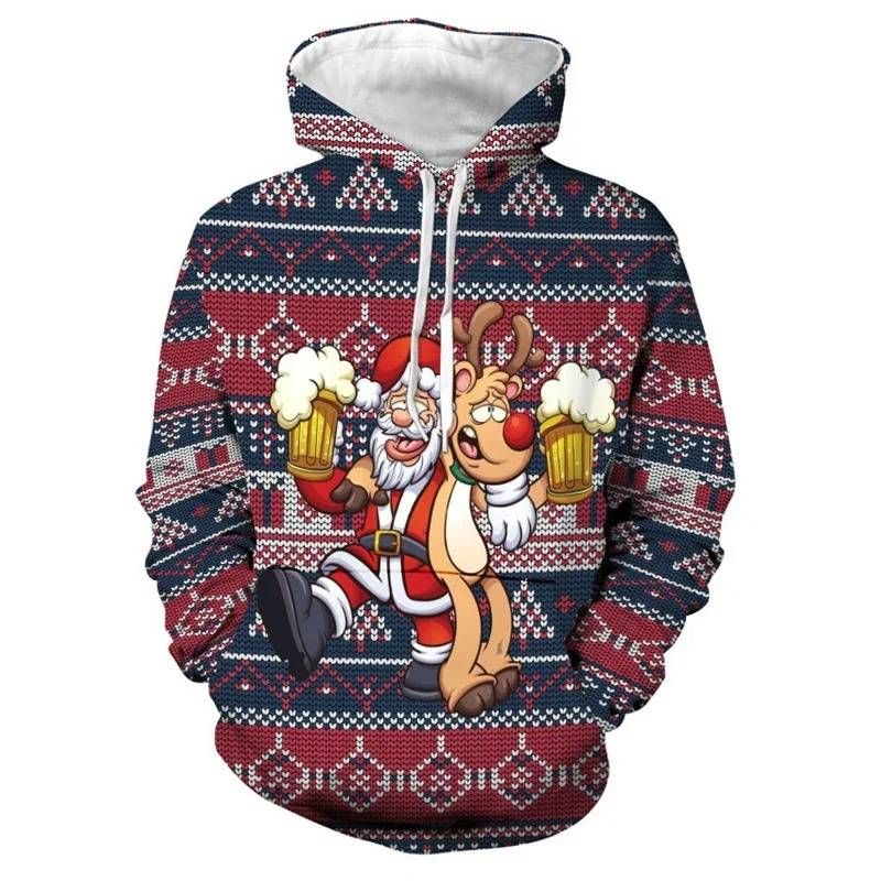 Funny Santa Claus Elk Beer 3D Printed Hoodies For Men Clothes Fashion Xmas Women Pullovers Christmas Kids Gift Tracksuit Y2k Top_voghion.com
