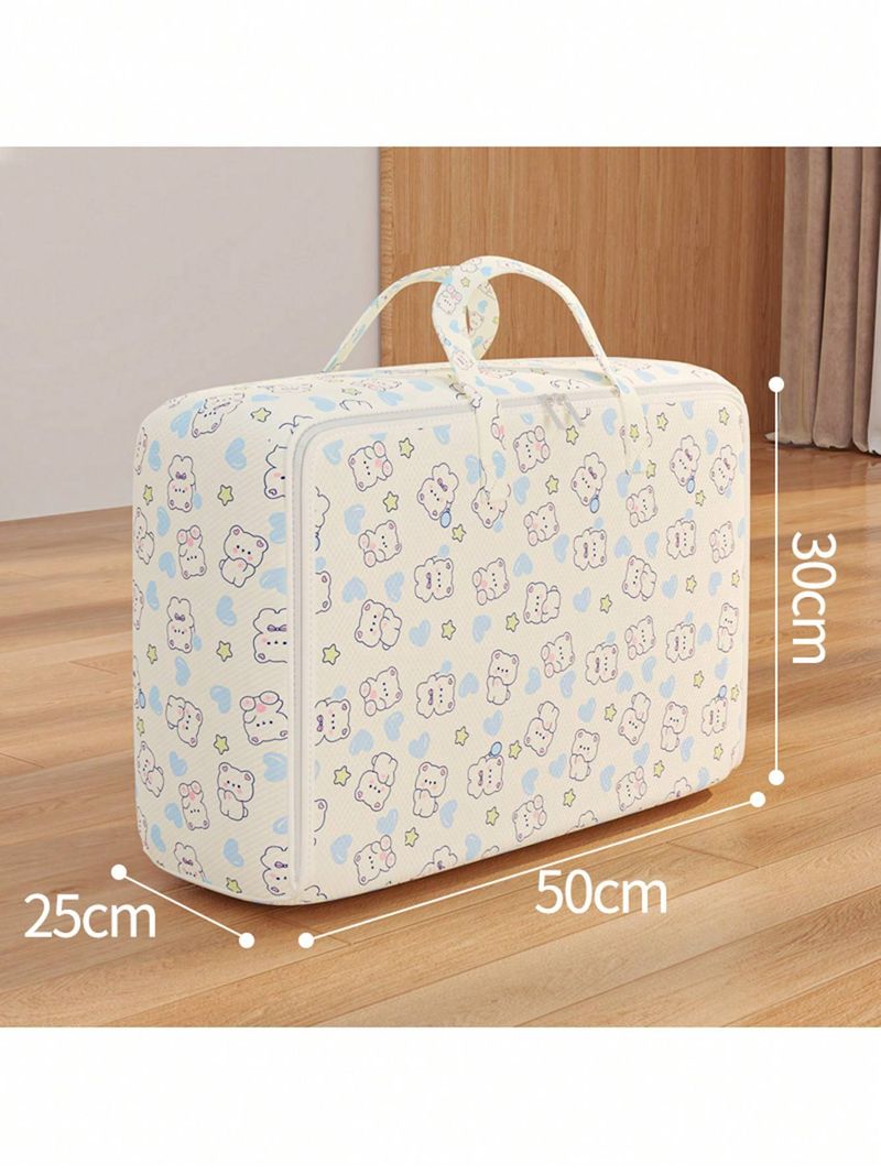 1Pc Daisy Print Foldable Moving Bag with Handle & Zipper - Odorless Non-Woven Fabric, Portable Storage Solution for Various Items_voghion.com