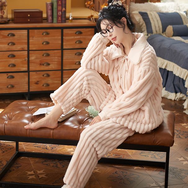 Pajamas Women's Autumn And Winter Long-sleeved Women's Simple And Comfortable Loungewear Can Be Worn Outside And Thickened_voghion.com