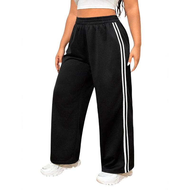 Women's Clothing Yoga Leisure Comfortable Straight Drape Slim High Waist Wide Leg Side Striped Wide Leg Pants_voghion.com