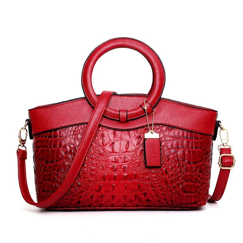 Women's Vintage Crocodile Pattern Satchel Versatile Shoulder Handbag_voghion.com