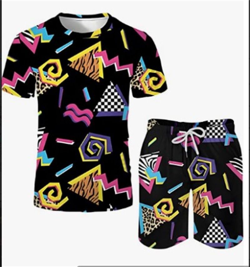 Herren Casual Loose Kurzarm T-Shirt Anzug Hawaiian Seaside 3D Druck Strand Kurzarm Shorts_voghion.com