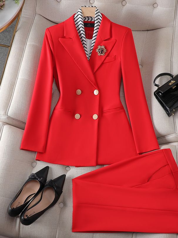 Damenbekleidung Hochwertiger Zweireiher-Anzug, professioneller Anzug, weibliches Temperament, Göttinnen-Stil, Kunstprüfung, Broadcast-Moderatorin, formelle Arbeitskleidung_voghion.com