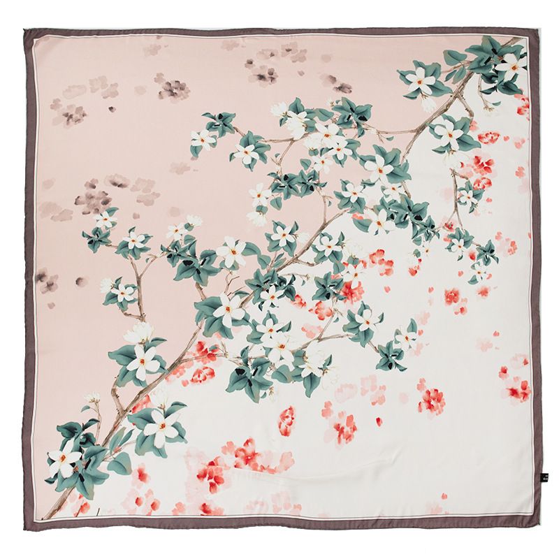 Confezione regalo in seta di gelso al 100% 2024 Sciarpa da donna sottile di alta qualità con stampa di rami di fiori in stile cinese_voghion.com