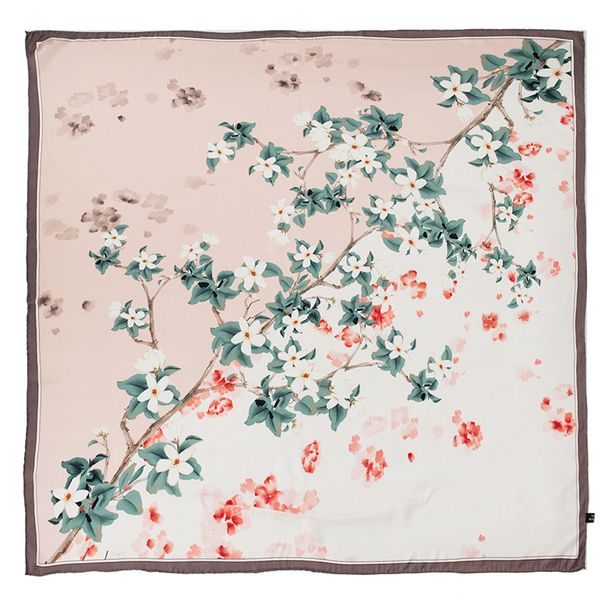 Confezione regalo in seta di gelso al 100% 2024 Sciarpa da donna sottile di alta qualità con stampa di rami di fiori in stile cinese_voghion.com