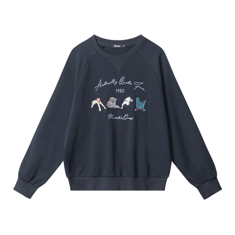 Women's Clothing autumn and winter round neck loose retro sweater embroidery design long sleeve new cartoon tops for women_voghion.com