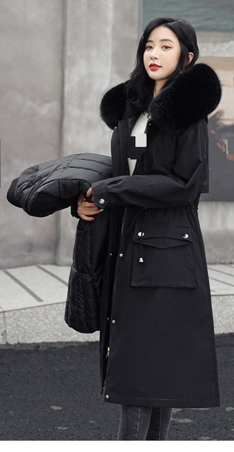 Damenbekleidung Kundenservice Damen langes Winterfutter kann entfernt werden großer Pelzkragen Slim Fit dünne Baumwollkleidung Student Baumwolljacke Mantel_voghion.com