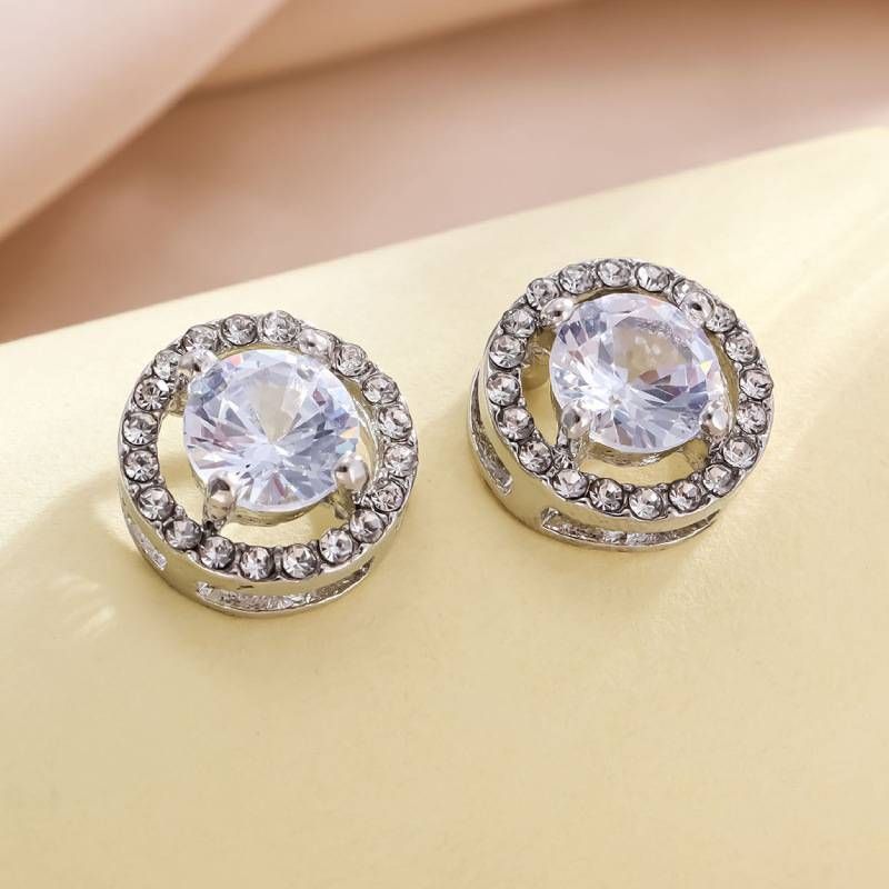 Unisex Jewelry Fashion round diamond stud earrings fashion  ladies zircon earrings_voghion.com