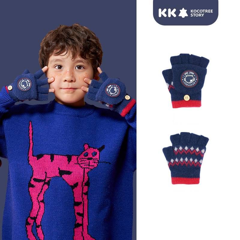 Guanti invernali per mamma e bambino, per bambini e bambine - Guanti in morbida maglia con dita e copertura ribaltabile, caldi e comodi per la scuola e i giochi all'aperto (taglia unica)_voghion.com