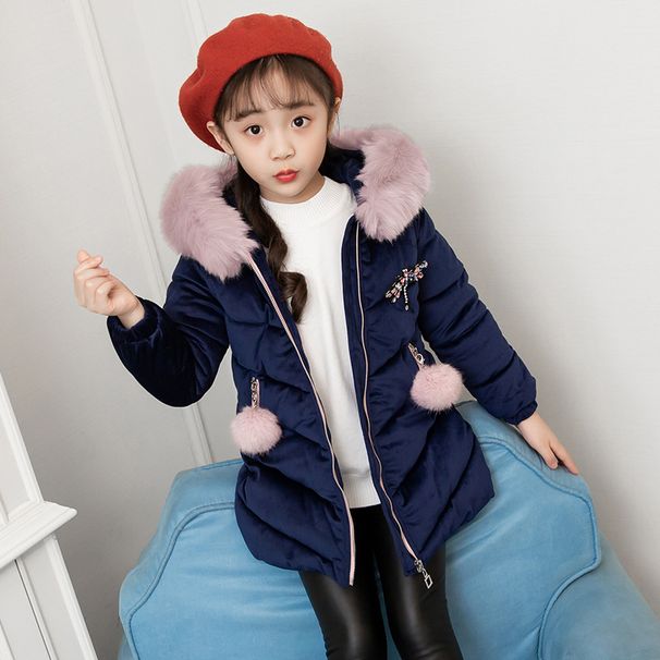 Piumino lungo invernale con cappuccio e fodera in pile per bambine, giacca spessa di media lunghezza per bambini, design con libellula dei cartoni animati, moda in stile coreano_voghion.com