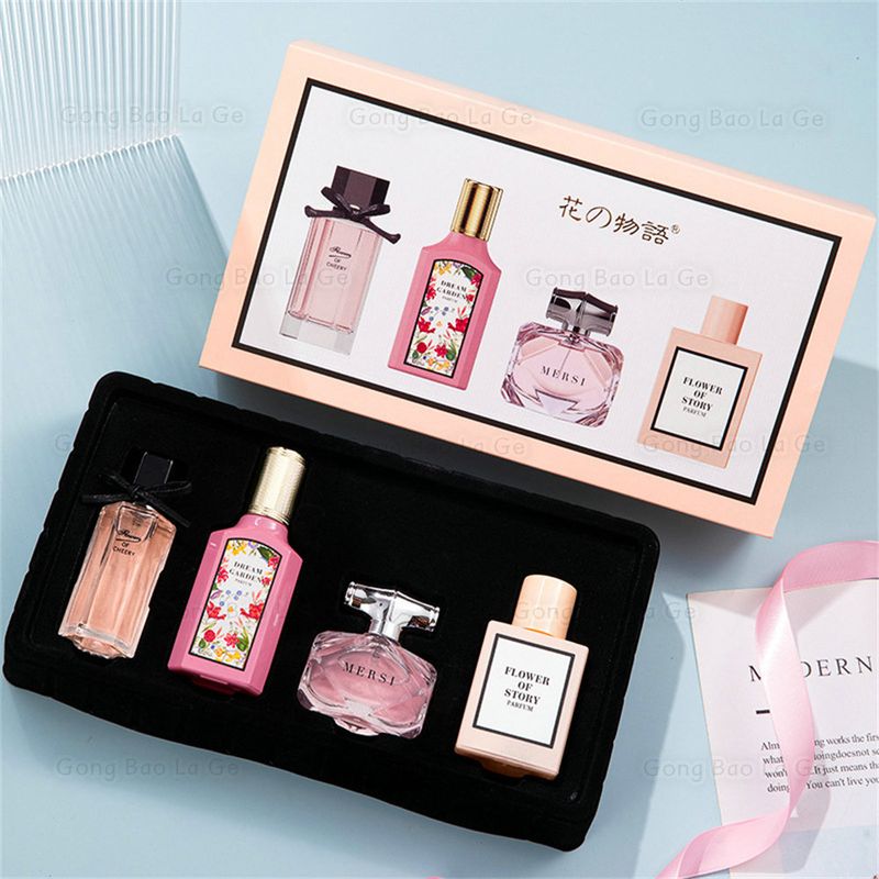 Geschenkbox mit Blumenduft, 110 ml, vierteiliges Set, Parfüm für Damen, Pheromon, Eau de Parfum für Herren, Kölnisch Wasser, Parfüm für Damen, anhaltender Duft_voghion.com