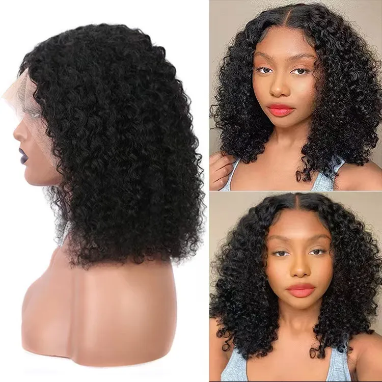 Front lace wig ladies short curly hair African small curly high temperature silk chemical fiber headgear_voghion.com