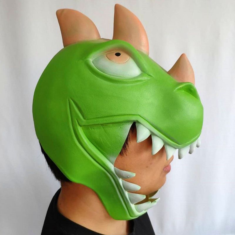 Party Masks Carnival Halloween Latex Head Cover Green Dinosaur Mask Masquerade Festival Party Face Props Toy_voghion.com