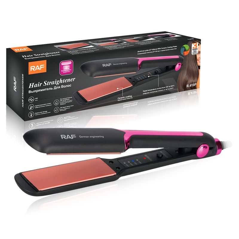 Multi-level temperature adjustment digital display dry and wet dual-use wide version straight hair  straightener straight plate clip _voghion.com