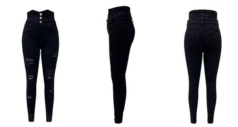 Europäischer und amerikanischer Stil hoch taillierte Distressed-Jeans für Damen, personalisierte trendige Hose mit kleinen Füßen_voghion.com