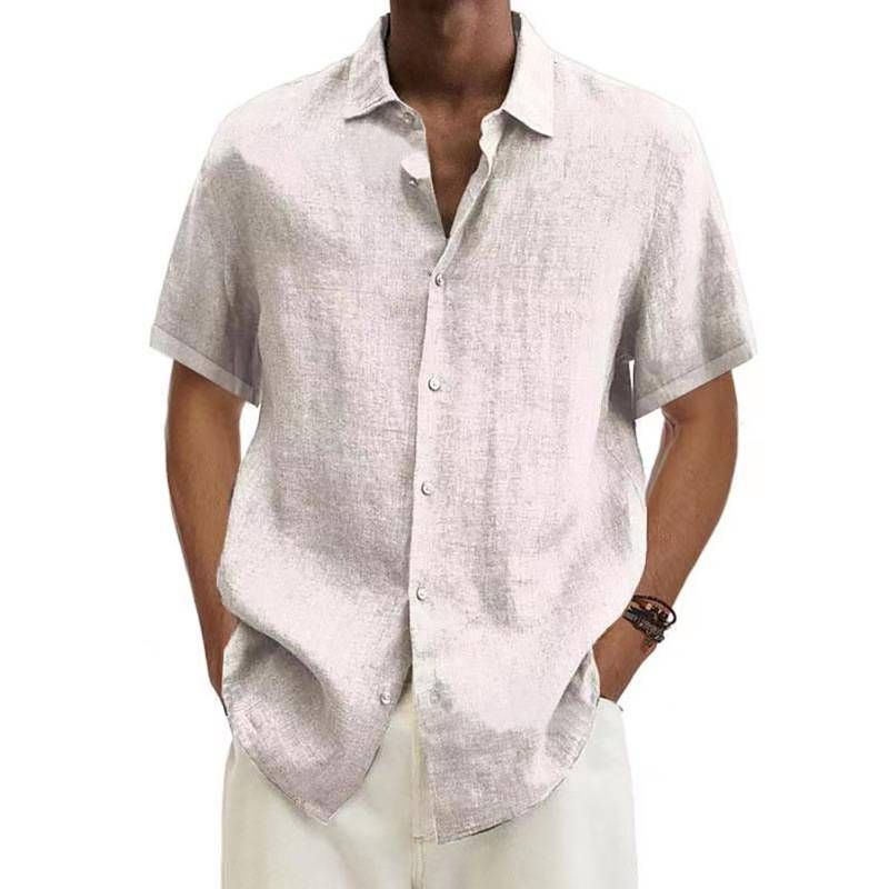 Cotton Linen Blouse Summer Men Turn Down Collar Short Sleeve Button Loose Blouse Tops Oversized S-5XL SZE-ST22092_voghion.com