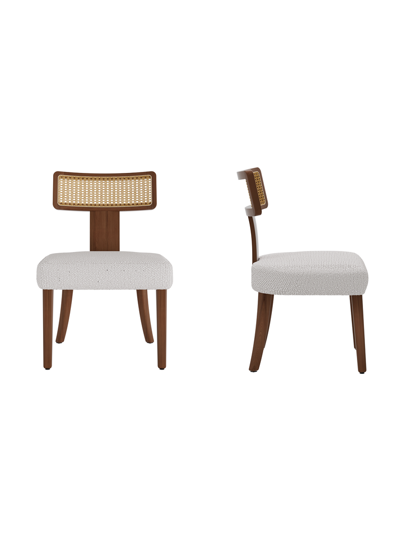 Set Of 2 Mid-Century Modern Dining Chairs – Solid Rubberwood Frame With Rattan Net Back & Beige Cushion, Walnut Finish_voghion.com