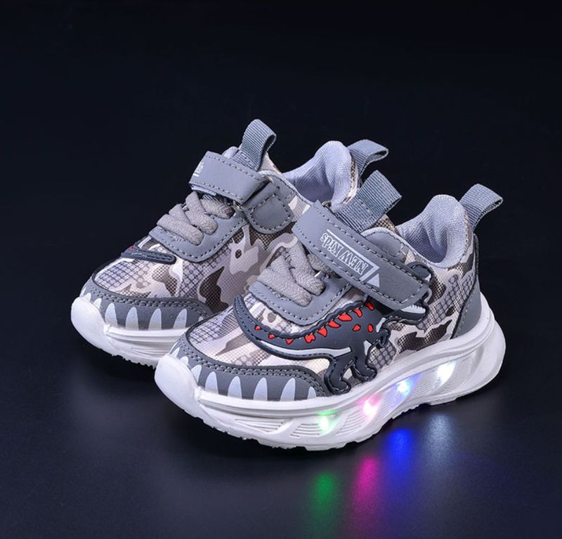 Glow In The Dark Dinosaur Shoes - Boys' LED Light Up Sneakers With Non-Slip Sole | Jurassic Adventure Footwear_voghion.com