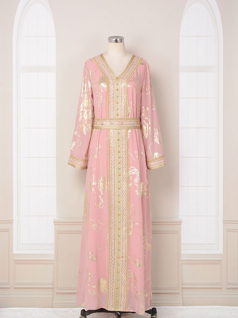 Women's Clothing Muslim Women's Dress New Style Powder Bronzing Fashion Party Robe_voghion.com