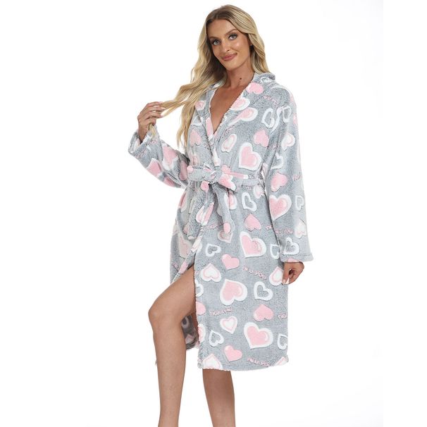 Accappatoi da donna nuovi per autunno e inverno, con stampa Love, allacciati, caldi e comodi, camicie da notte_voghion.com