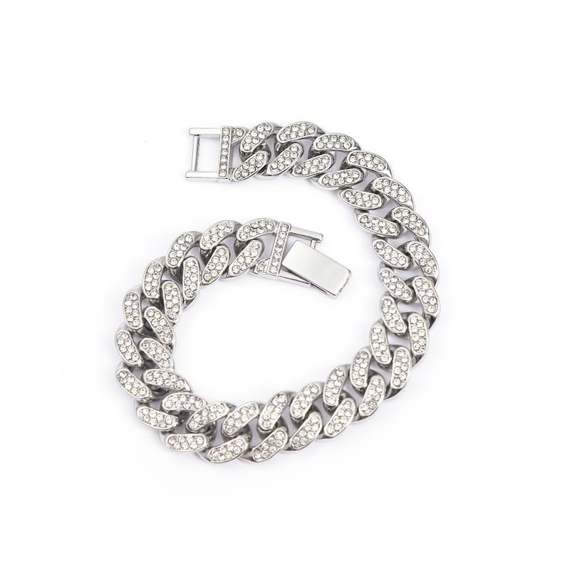 Cuban men's inlaid with diamonds hip-hop bracelet hiphop couple's jewelry_voghion.com