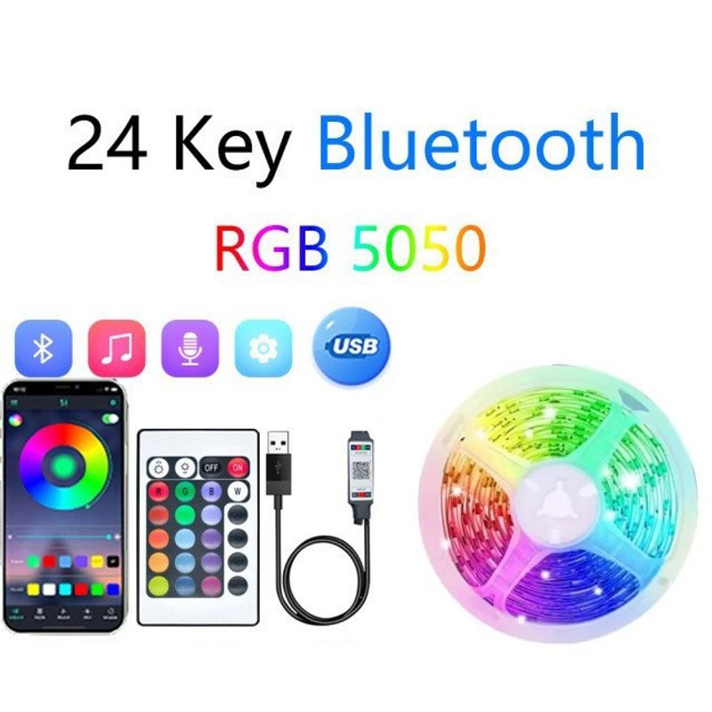 24V RGB LED Strip Lights With Bluetooth Music Sync, 3535 SMD, 44-Key Remote, Self-Adhesive, For Home & Party Decoration_voghion.com