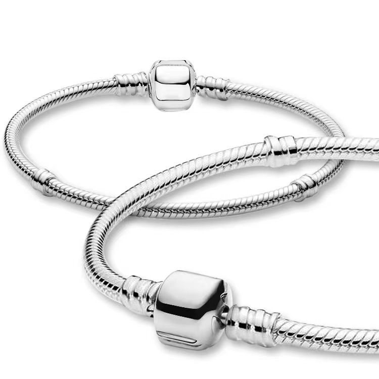 Wupanjia Dora Snake Bone Chain Basic Square Full Diamond Round Smooth Heart Bracelet_voghion.com