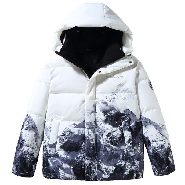 Új ifjúsági pehelykabát férfi rövid kapucnis vastag kabát pár hó hegy nagy téli ruházat_voghion.com