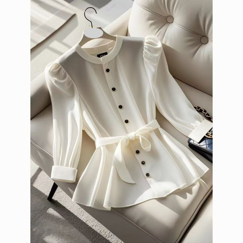 Women's Clothing white long sleeved shirt for women autumn new design waist slim shirt top trendy_voghion.com