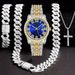 Quartz Watch Set Hip Hop Style Watch With Bracelet And Necklace, Quartz Movement, Stainless Steel Clasp, Mineral Crystal Glass, Round Dial, Alloy Case_voghion.com