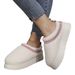 Winter Slip-On House Shoes With Faux Fur Lining, Thick Rubber Sole, Ethnic Embroidery, Cozy Indoor/Outdoor Slippers (Brown/White/Black/Beige)_voghion.com